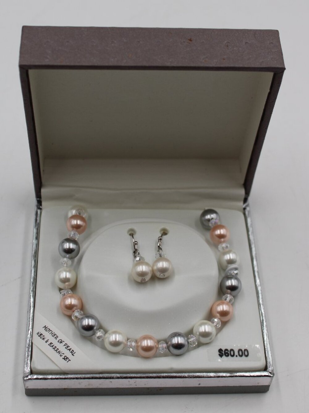 Mother of Pearl Necklace and Earring Set in Box Costume Jewelry